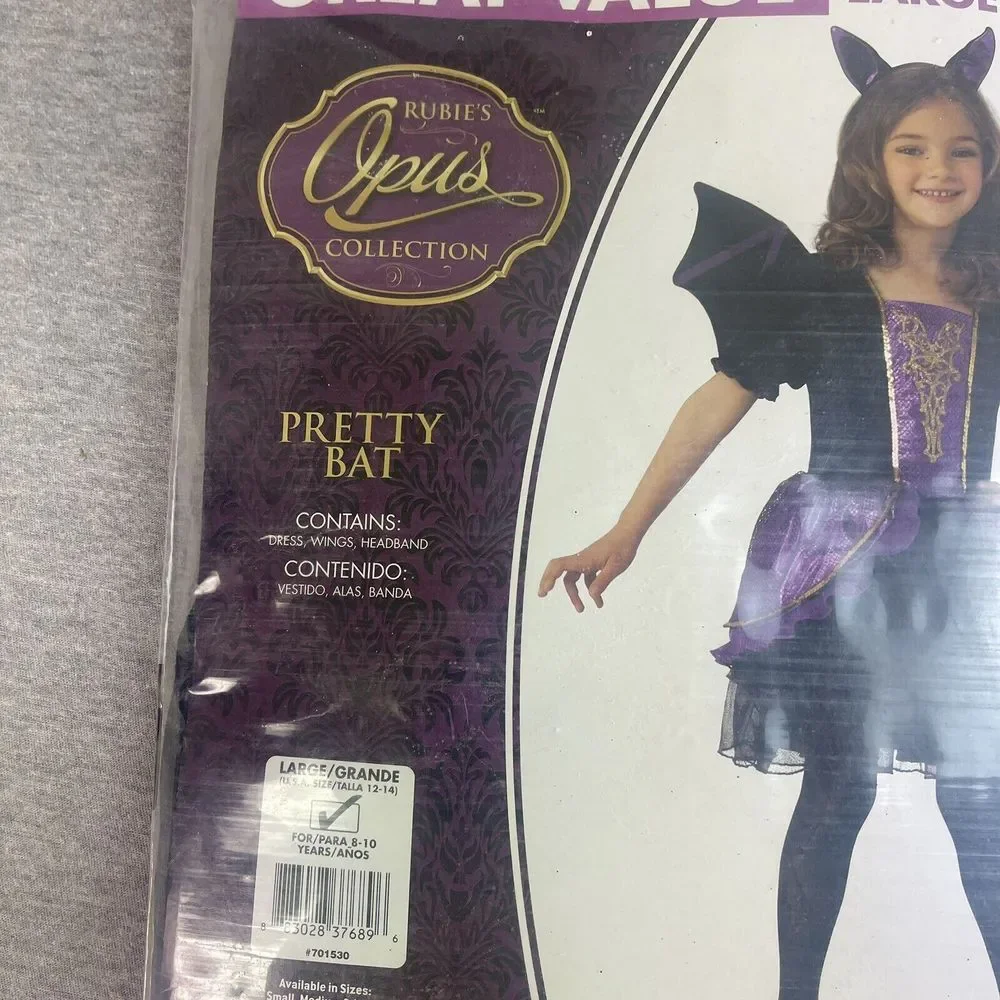 Rubie's Opus Pretty Bat Girl's L (12-14)‎ COSTUME Dress Wings Headband Halloween